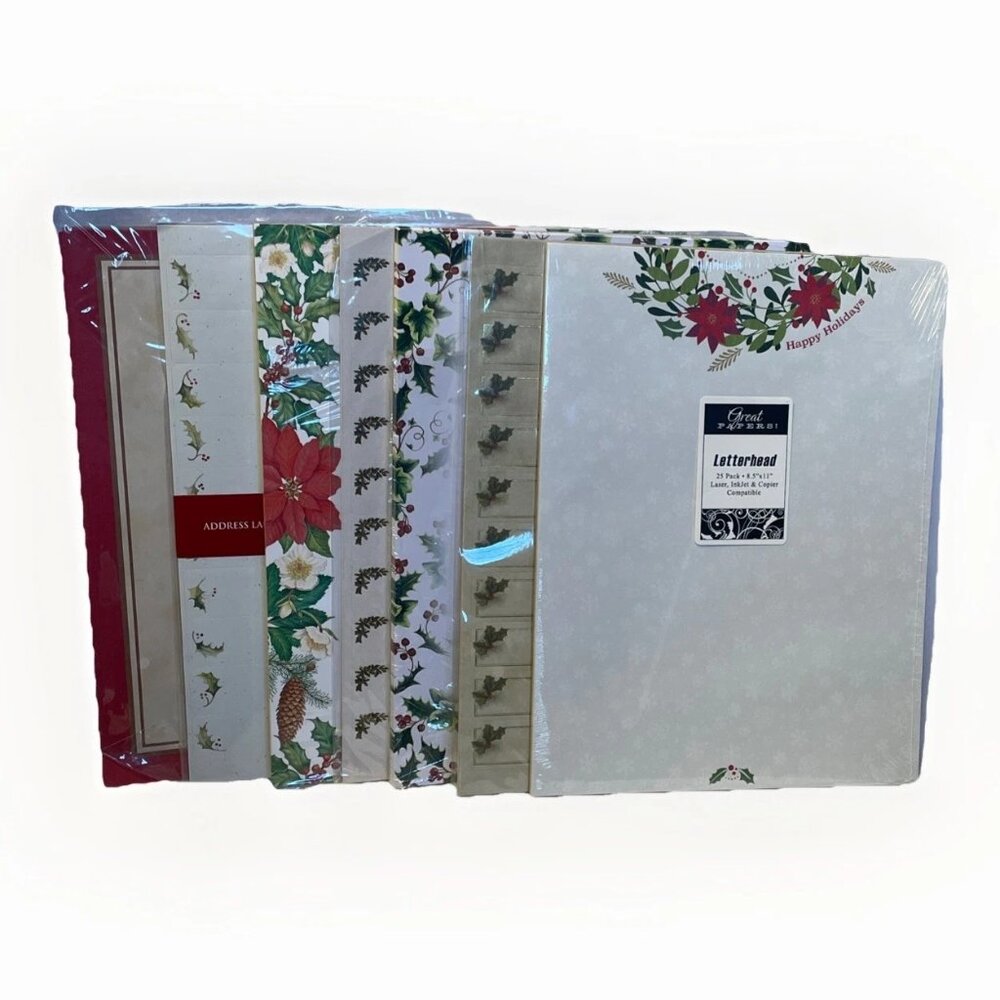 Lot of 4 Christmas 8.5x11 Letterhead and 3 Address Labels Partial Packages Holly